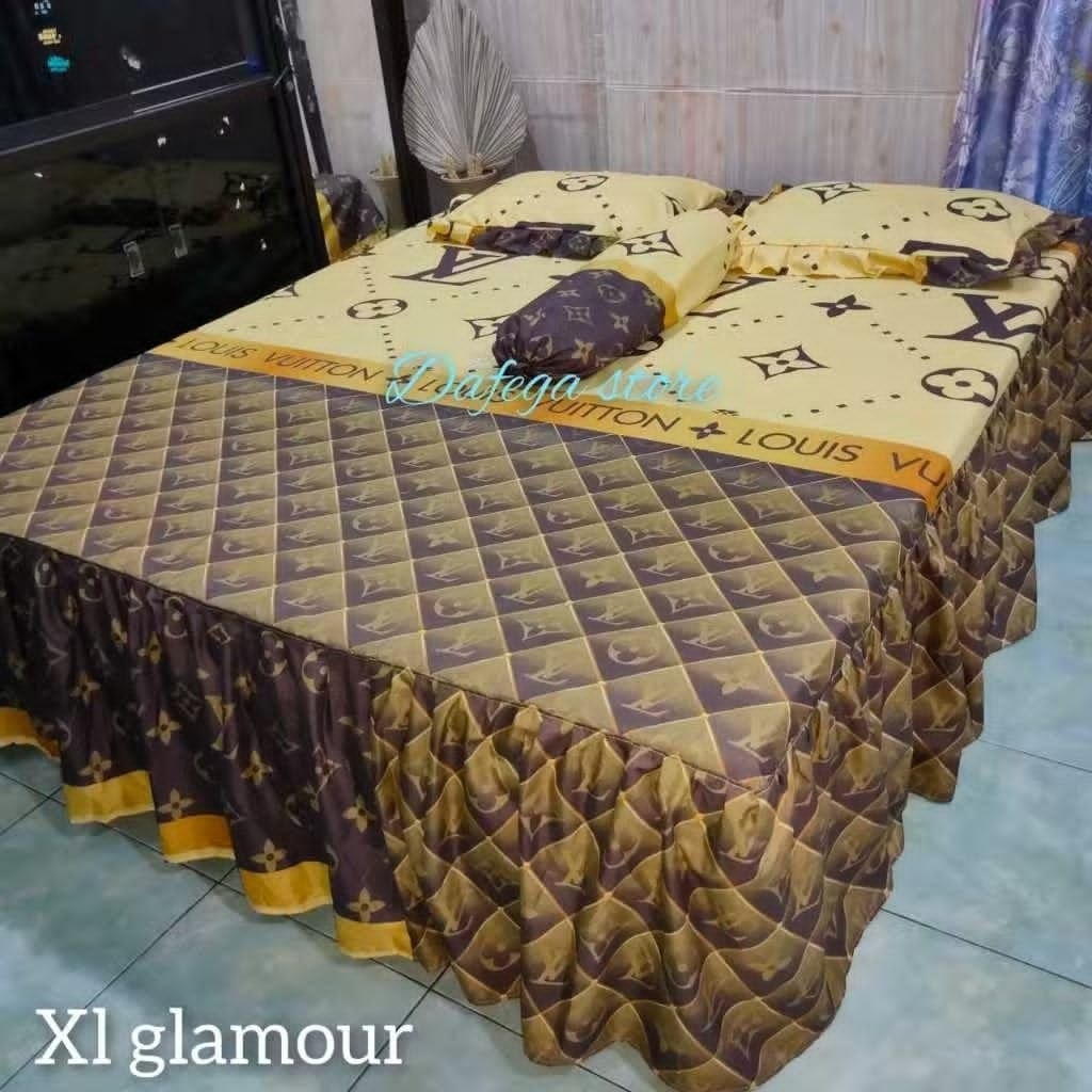 ชุดผ้าปูที่นอนลายพู่พรีเมี่ยม 160/180/200 Queen King Motif ยี่ห้อ LV Louis Luis Vuitton glamour