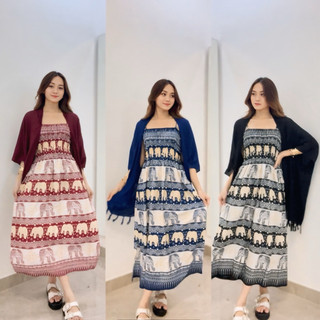 Setelan Dress kerut gajah mix auter polos