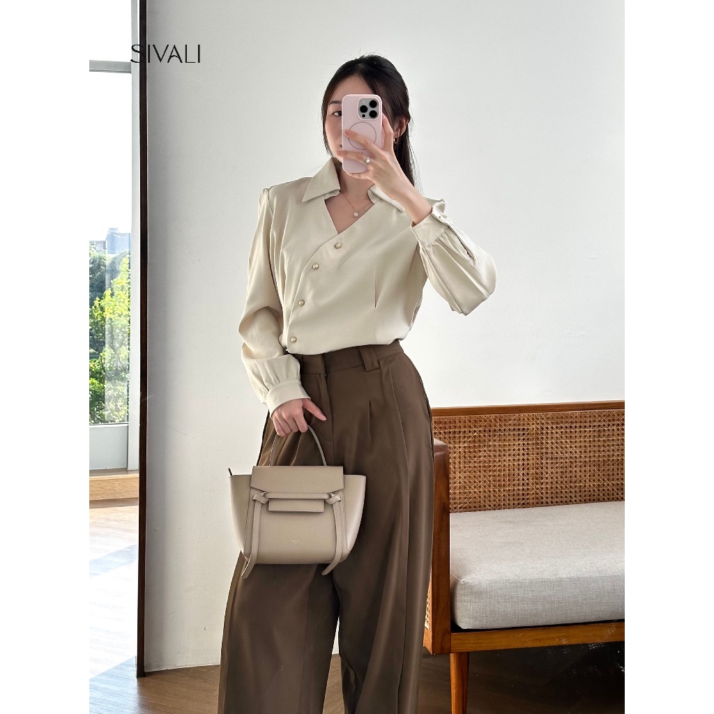 KEMEJA SIVALI Sol Blouse - เสื้อแขนยาวเข้ารูปผู้หญิงสไตล์เกาหลี - เสื้อกึ่งขนสัตว์ผ้าซาตินผู้หญิง - 1975 - รูปที่ 7