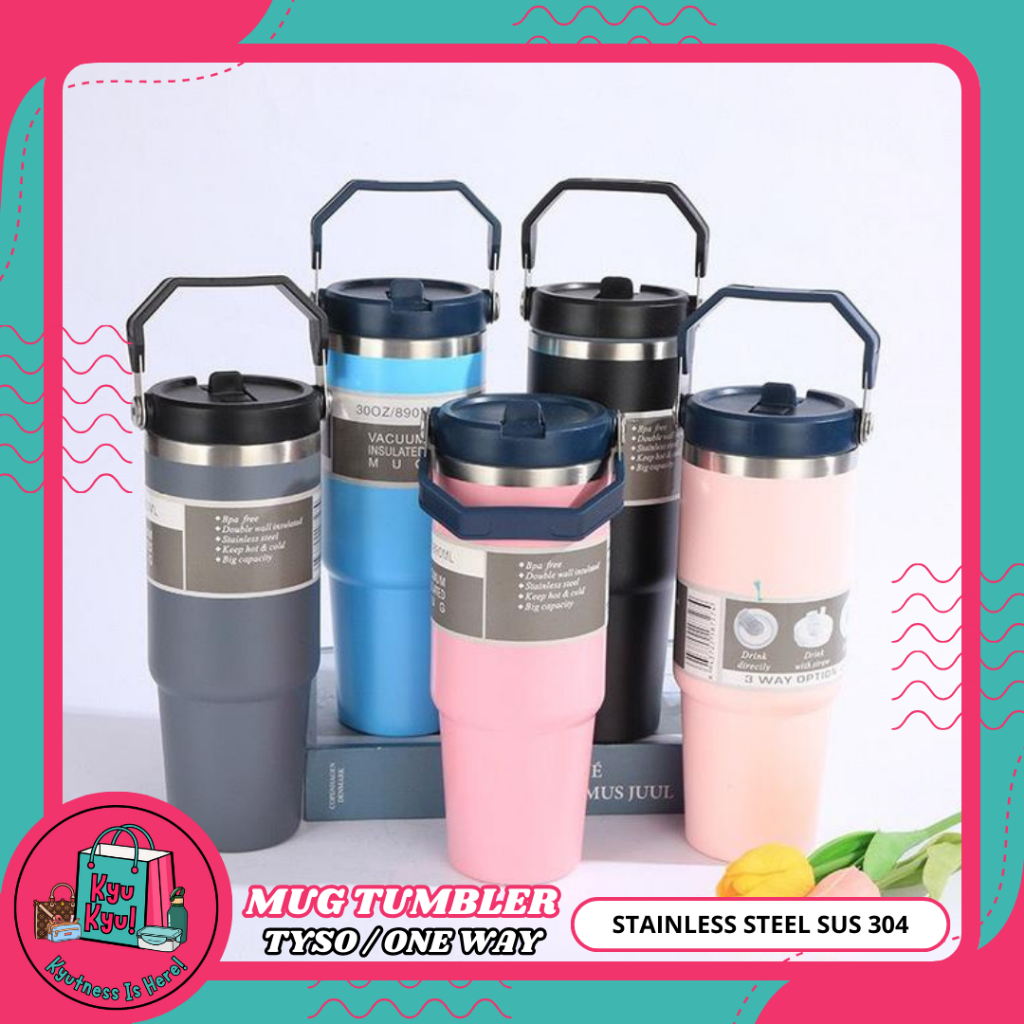 คุณเคยู! Tyso Tumbler แก้วมัคทรงสูงทนความร้อนและเย็น SUS 304 พร้อมที่จับ 900ml/30oz