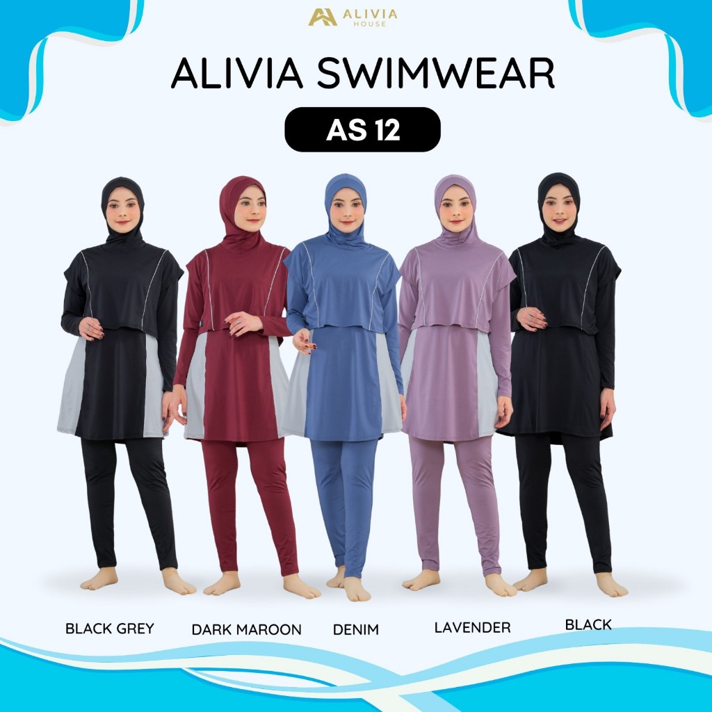 Alivia House - Alivia ชุดว่ายน้ํา AS 12 - ชุดว่ายน้ํามุสลิม syari Poly Spandex ผู้ใหญ่มุสลิมผู้หญิงวัยรุ่นชุดว่ายน้ําฮิญาบ