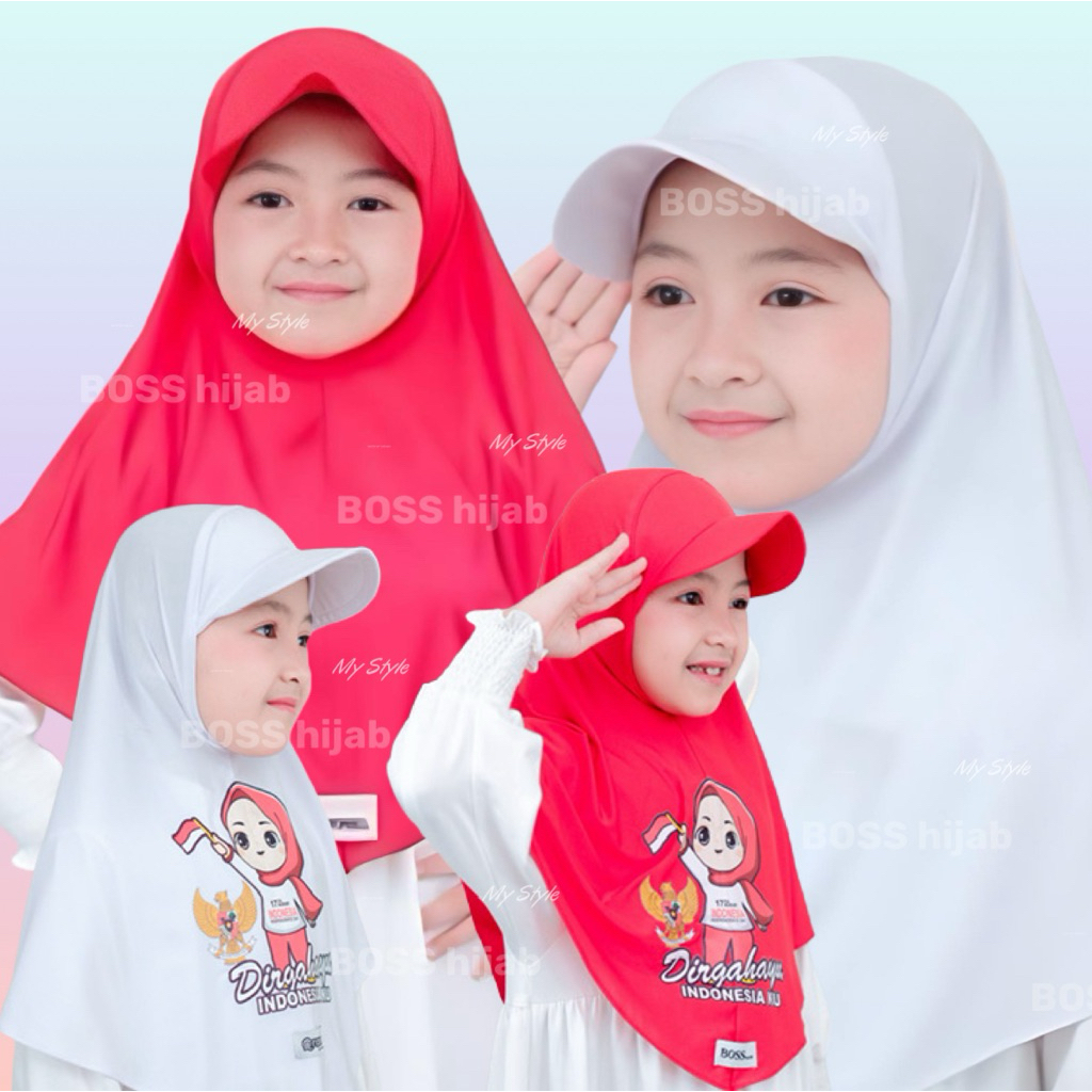 MERAH BOSShijab หมวกเด็ก สีแดง-ขาว independence sport อายุ 0-2 4 5-10 ปี/หมวกฮิญาบเด็ก jiltop