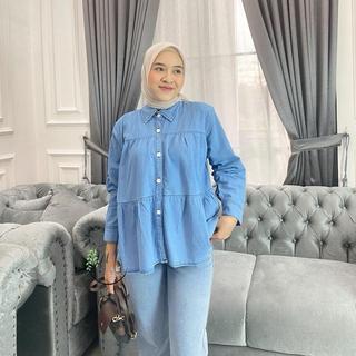 Deby Blouse Kemeja Ruffle Soft Jeans Premium