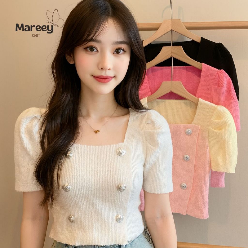 Mareey - Ava Womens Top Six Button Silver Short Sleeve Variation (HDD)