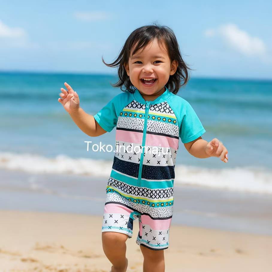 Y05-18 ชุดว่ายน้ําเด็ก unisex สําหรับเด็กหญิงและเด็กชายแขนสั้นและป้องกันรังสียูวี