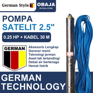 German Style Pompa Satelit 2.5 inch 0.25 hp + kabel 30 Meter / Pompa Submersible 2.5" 0.25 HP + Kabel Impeller Plastik German Style
