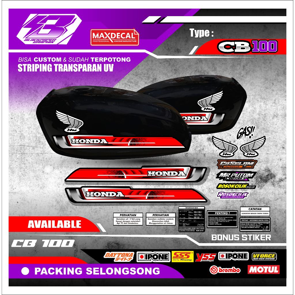 Transparent UV Striping CB100 Premium Maxdecal Waterproof Tank Trim (YT 028)