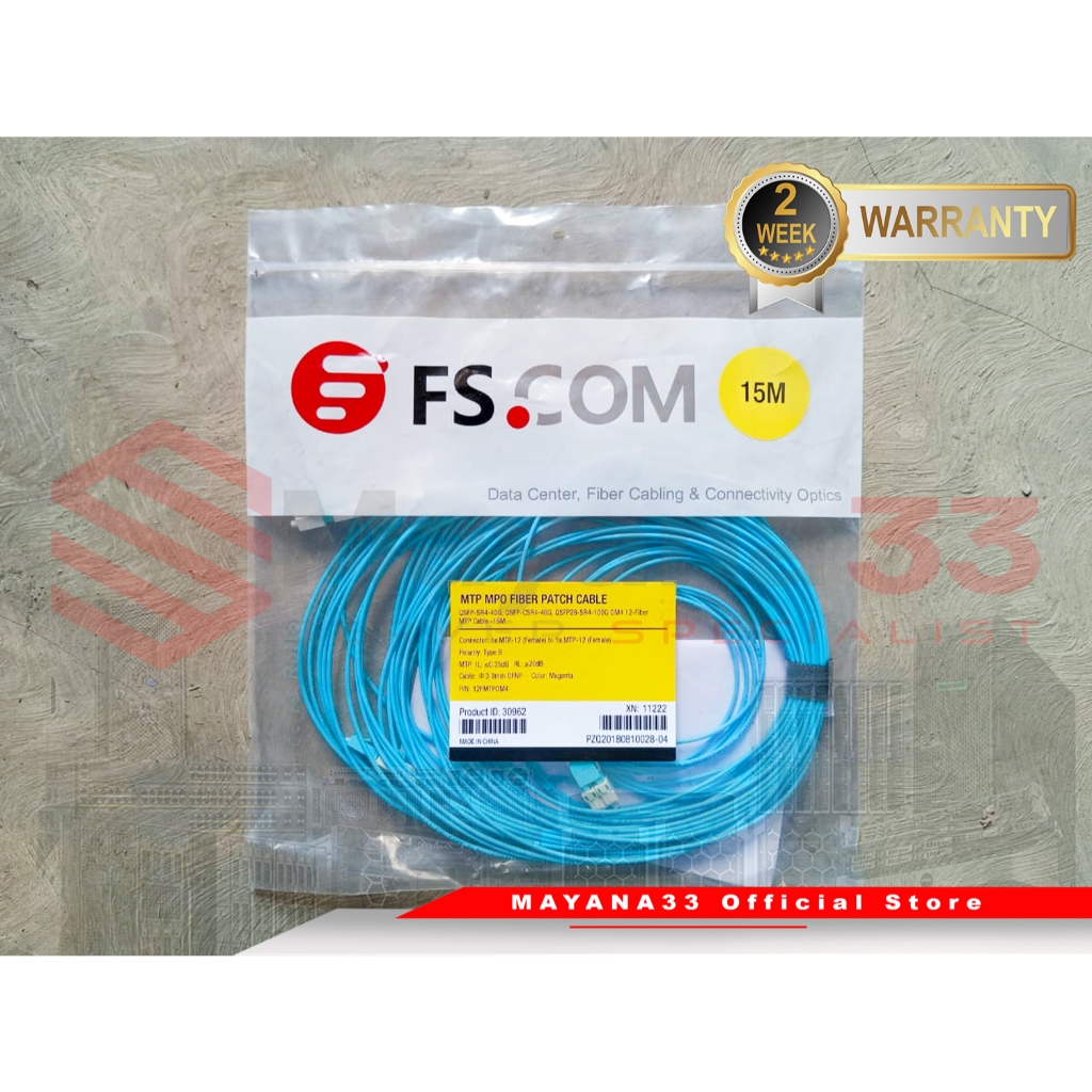 สายไฟเบอร์ MTP-12 หญิง MTP-12 หญิงสําหรับ QSFP-SR 40gb QSFP CSR4-40gb QSFP28-SR4 100gb 15 เมตร FS ยี