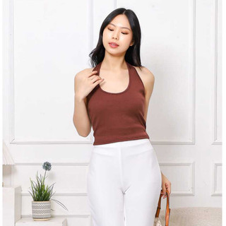 LONAIRE - Tank Top Wanita Rib Knit , Atasan Halter Neck Kekinian