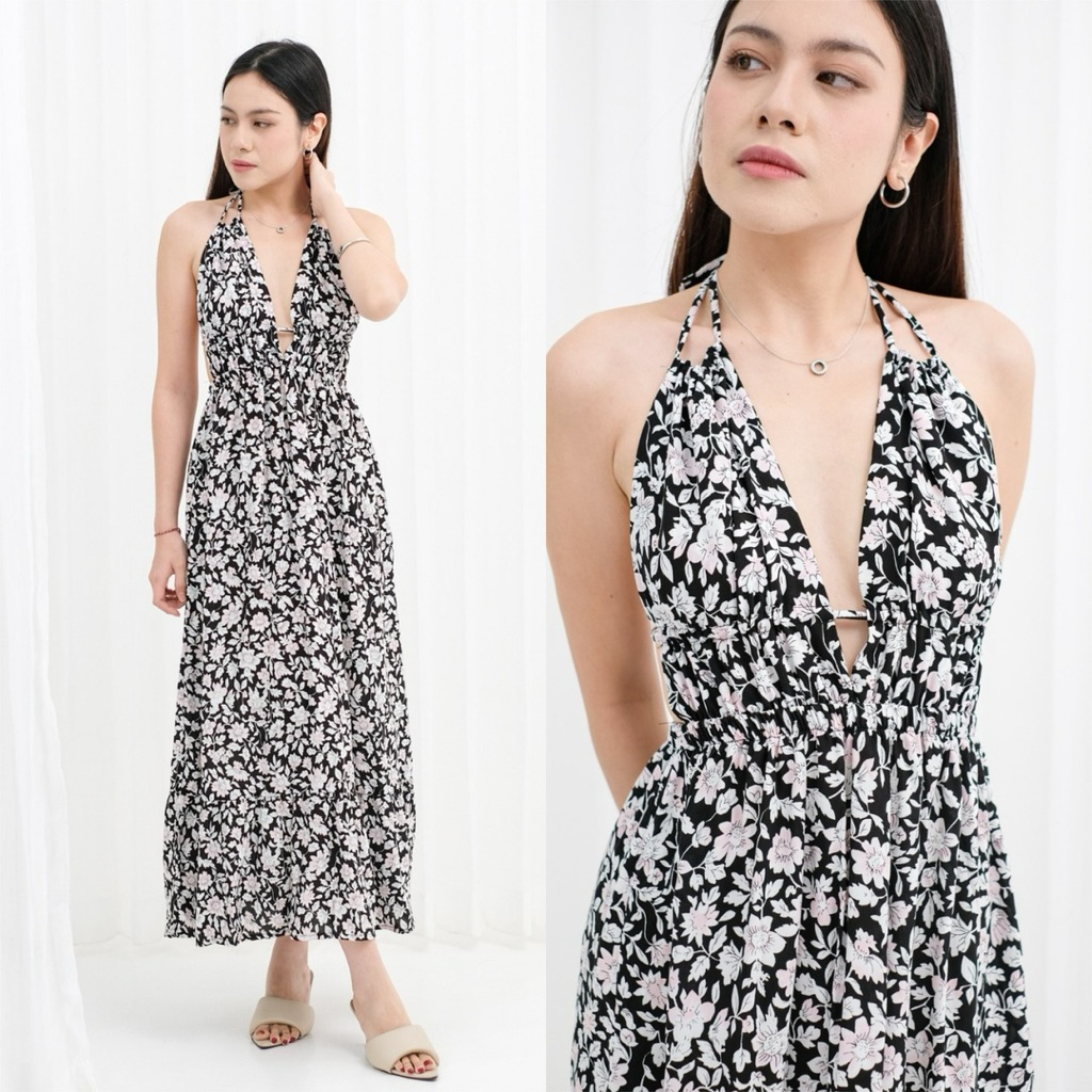 {GLAMOURA} Mala Maxi Dress – เดรสยาวคล้องคอ | ชุดเดรสวันหยุดฤดูร้อนที่สง่างาม