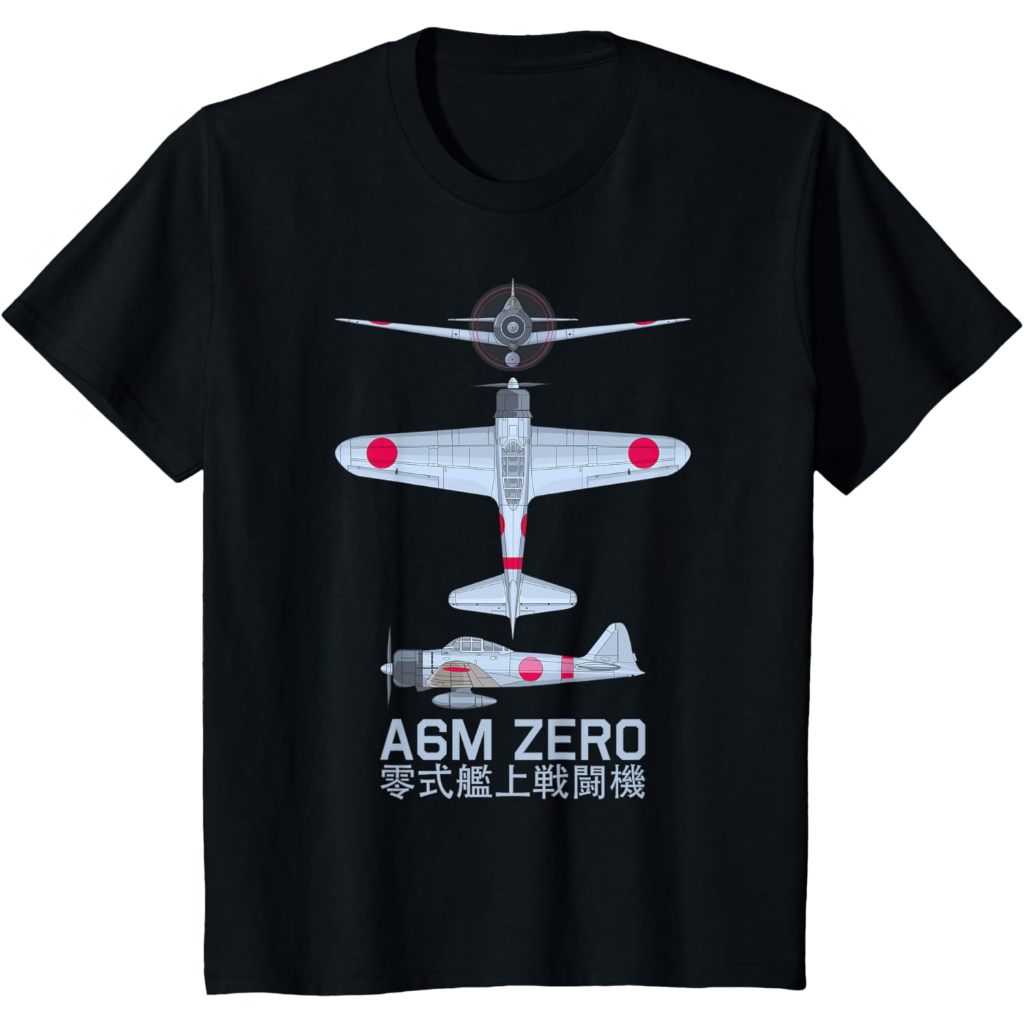 เสื้อยืดเด็ก A6M Zero WW2 เสื้อยืดแผนภาพเครื่องบินรบญี่ปุ่น