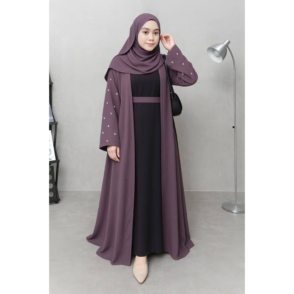 Jamella Abaya 2 in 1 Criingkle เย็บปักถักร้อยที่เป็นมิตรสําหรับการเดินทางชุดแต่งงานที่ไม่ใช่ทางการ