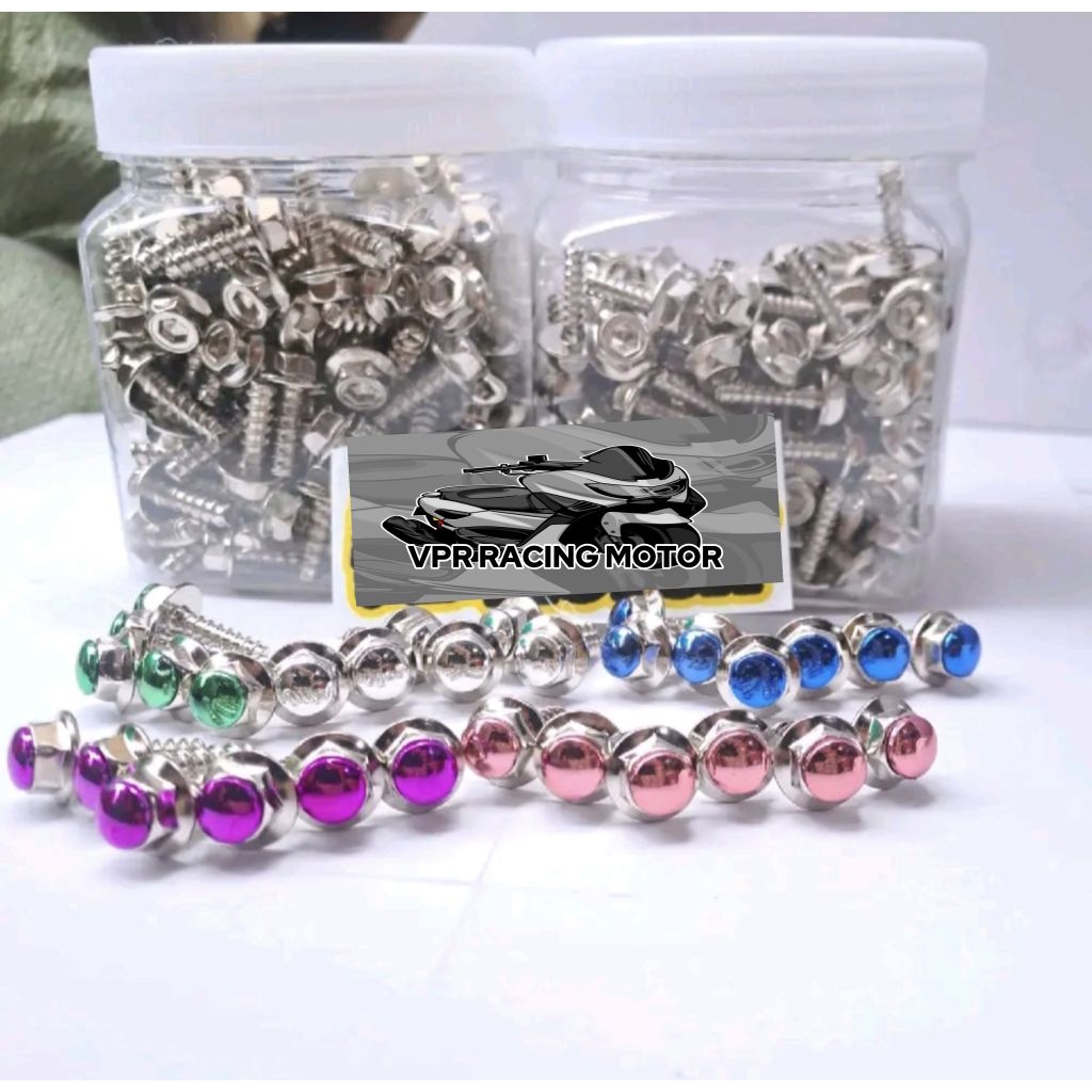 น็อตตัวน๊อต 2 ปุ่ม Chrome Plus Bolts สําหรับ beat, Vario, Scoopy, Vega, Mio, M3, Genio, Nuovo, Fino 