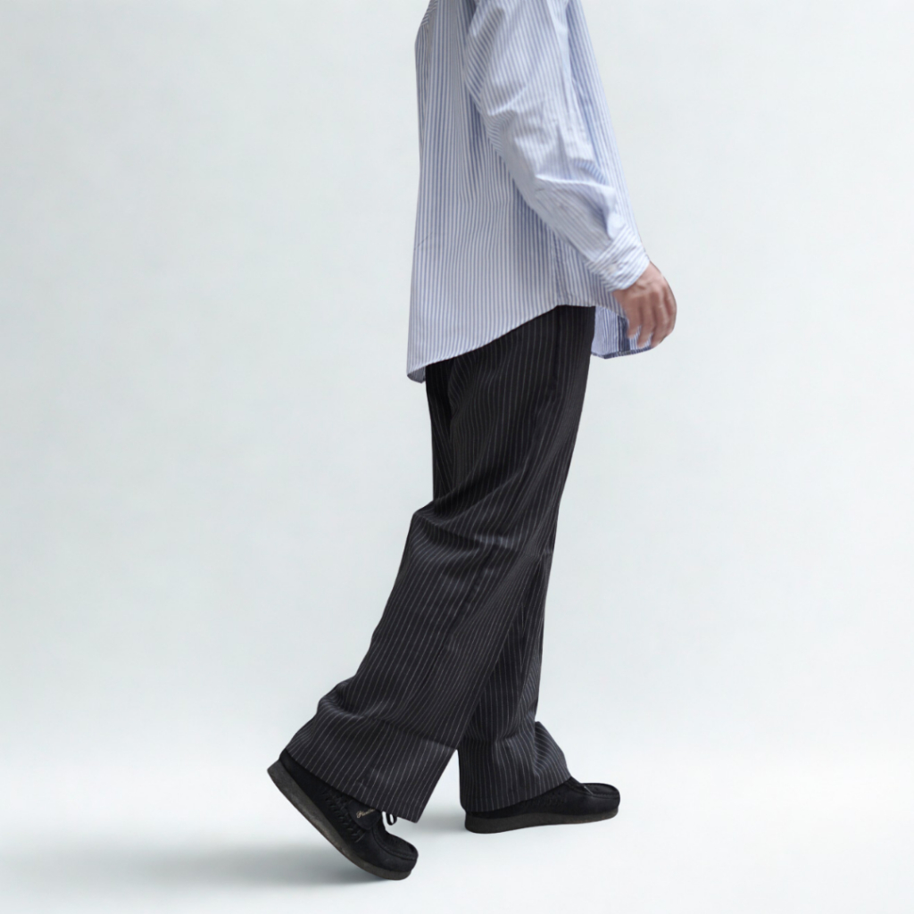 MENS BAGGY PANTS / STRIPED LOOSEPANTS / YUNKA MATERIAL LONG PANTS