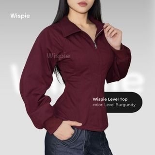 Wispie Level Top | Atasan Jaket Fleece Wanita Zipper Maroon Burgundy