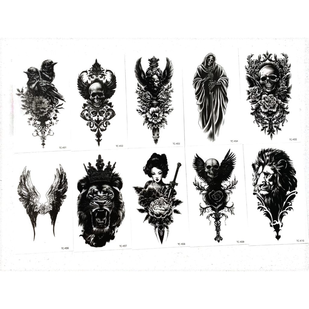 Skull Tattoo รหัส TC-K | รอยสักแขนหน้าอกร่างกาย Unisex ขนาด 6x10 ซม | กันน้ํา 2-4 วัน | ภาพจริงชั่วค