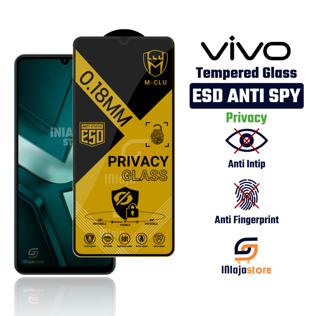 กระจกนิรภัย ESD Anti Spy 0.18 mm Vivo Y19s GT 5G Y27s Y27 4G 5G Y22s Y22 Y21t Y21s Y21E Y21A Y21 Y20