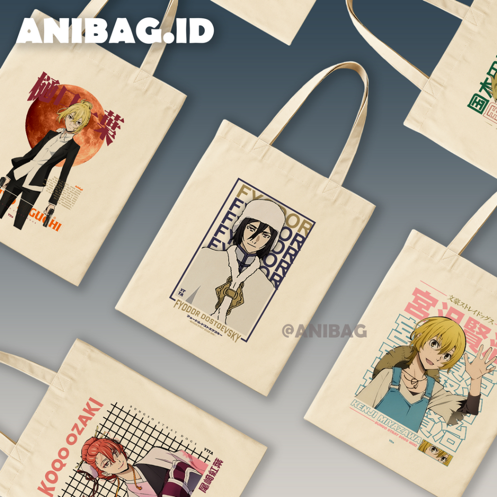 Bungou Stray Dogs Anime Totebag Series 2 - Unique & Aesthetic Canvas Blacu Bag for Daily Fyodor Ichi