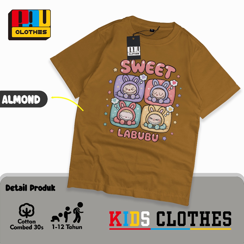 Pau Clothes Distro เสื้อยืดเด็กสําหรับเด็กชายและเด็กหญิงผ้าฝ้ายหวี 30s Premium Labubu Clothes