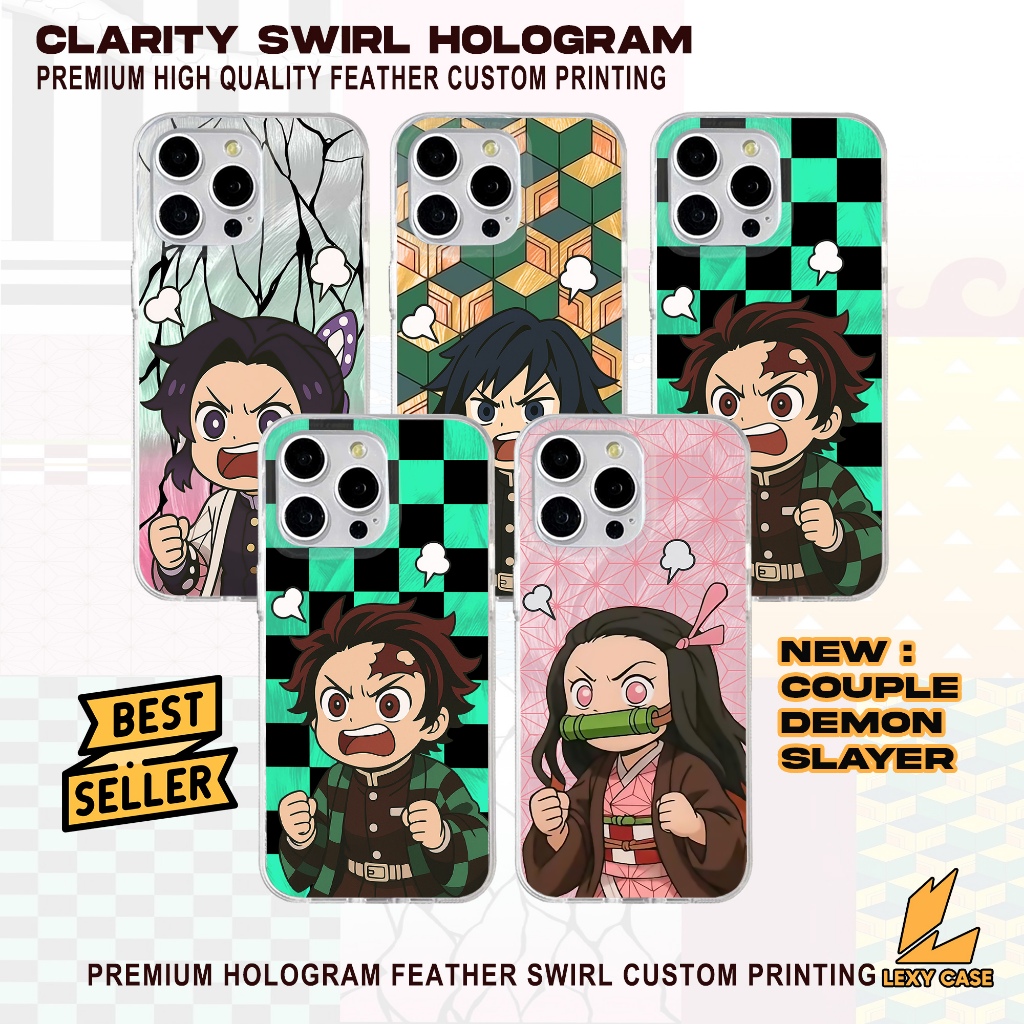 Demon Slayer คู่สําหรับ Iphone 13 14 15 16 11PRO 13PROMAX X XS XR SM629 Softcase โฮโลแกรม Premium Matte Glitter ฝาครอบโทรศัพท์ปลอก Feather สมาร์ทโฟน Glossy นูนภาพ Swirl
