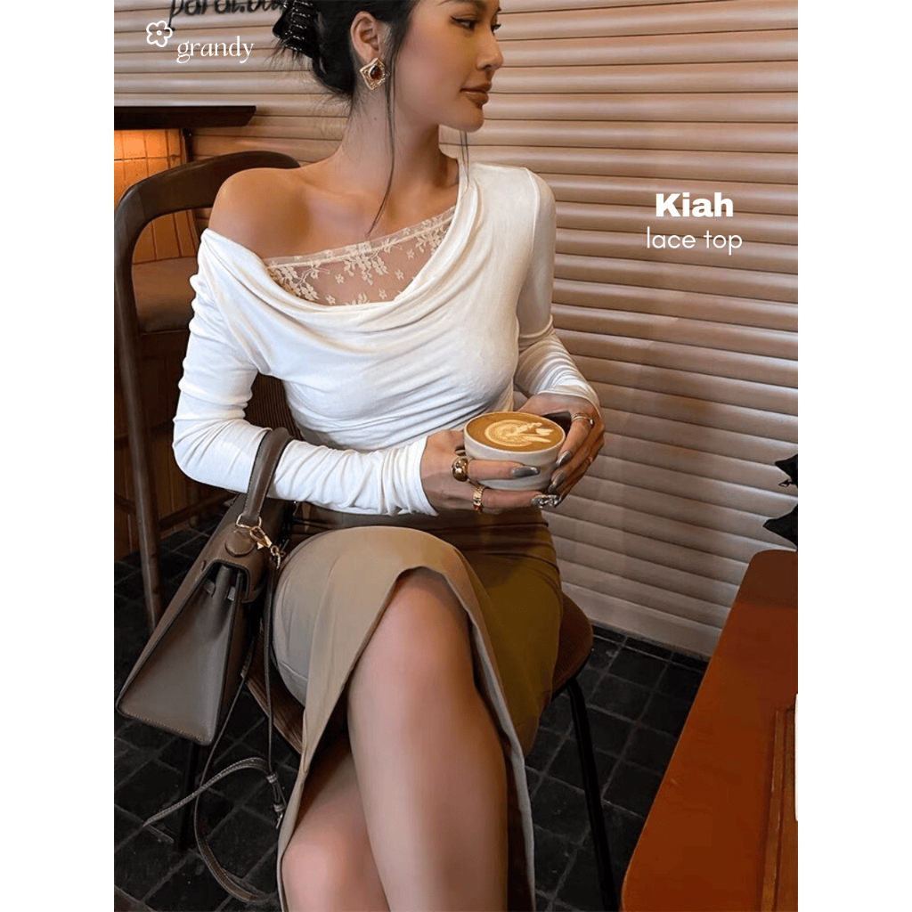 GRANDY - Kiah Sheer Lace Top / Semi-Transparent Womens Top