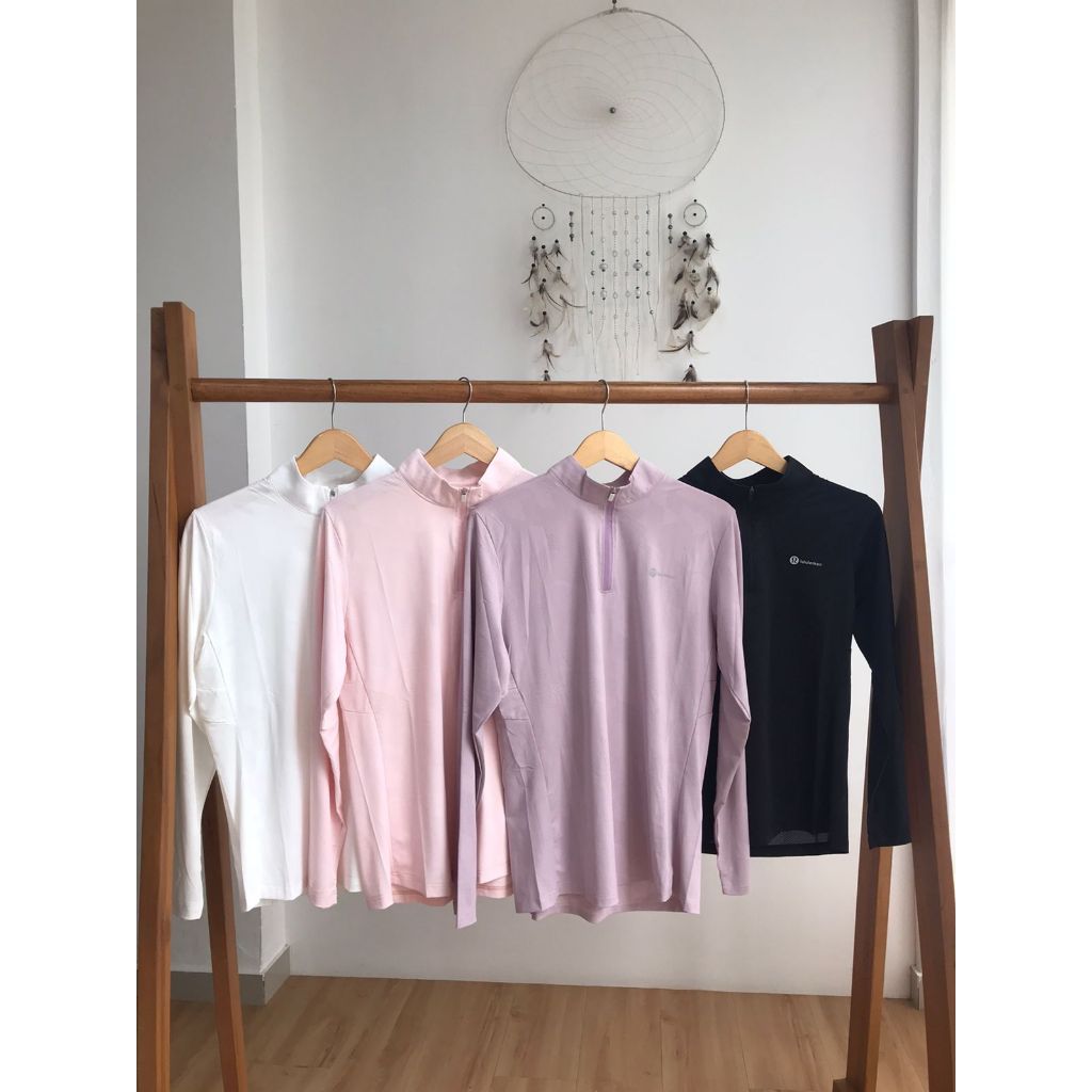 LL LMN เสื้อยืดกีฬาสุภาพสตรี 112058 -ผู้หญิงแขนยาวครึ่งซิปไหลยืดเย็นนุ่มนิ้วหัวแม่มือด้านบน-ด้านบนของผู้หญิง-โหมด สําหรับ