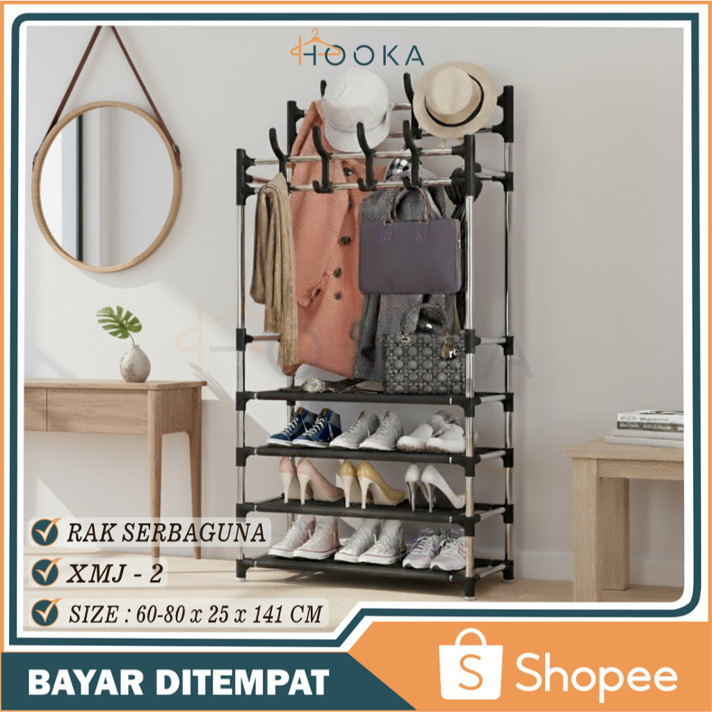 GANTUNGAN HOOKA ราวแขวนเสื้อผ้า/ขาตั้งไม้แขวนเสื้อ/ชั้นวางรองเท้า/ที่เก็บหมวก/ราวตากผ้า
