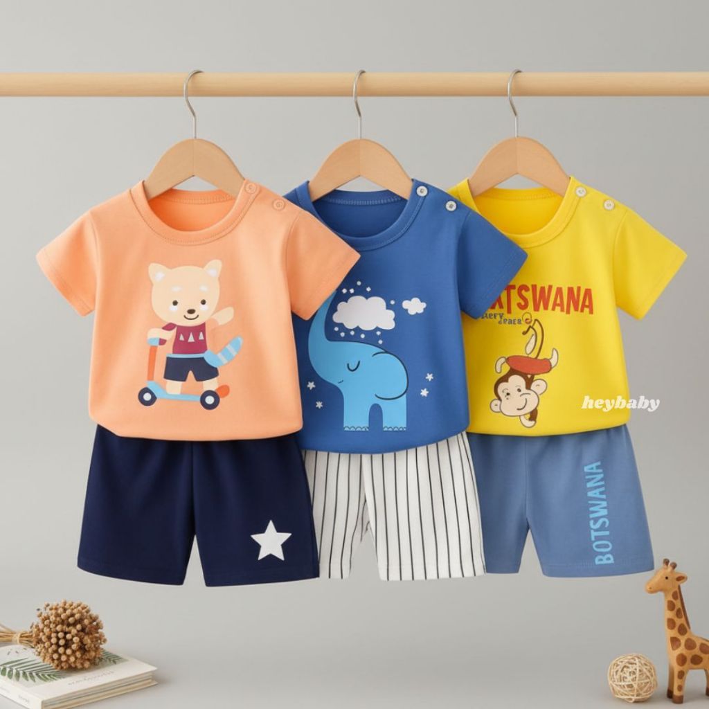 HEYBABY - KIDS SHORT SUIT H5 ชุดเด็กทําจากเสื้อยืดคุณภาพ + กางเกง im ebv boys NEW1