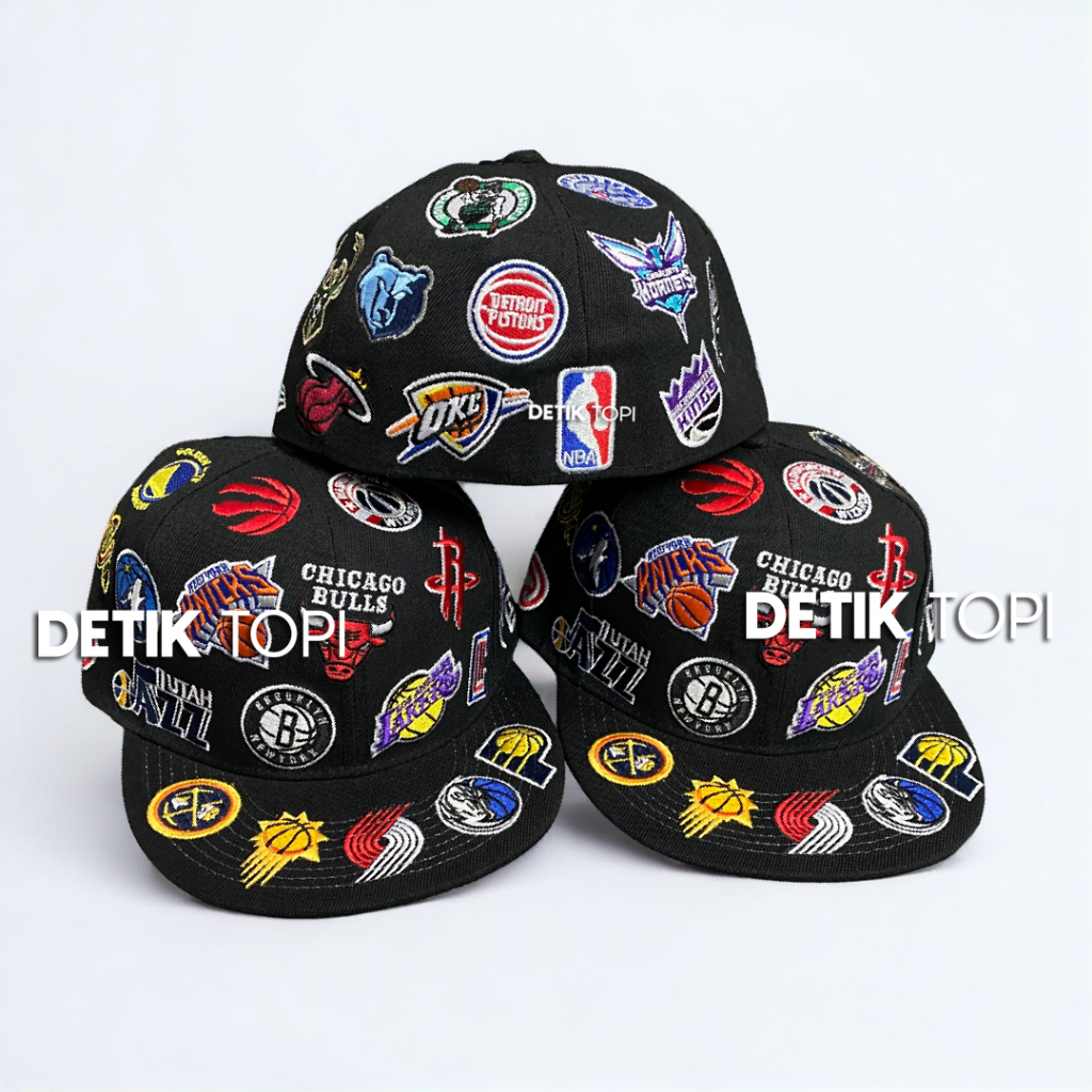 หมวกติดตั้งเย็บปักถักร้อย NBA Bulls Black Over Patch