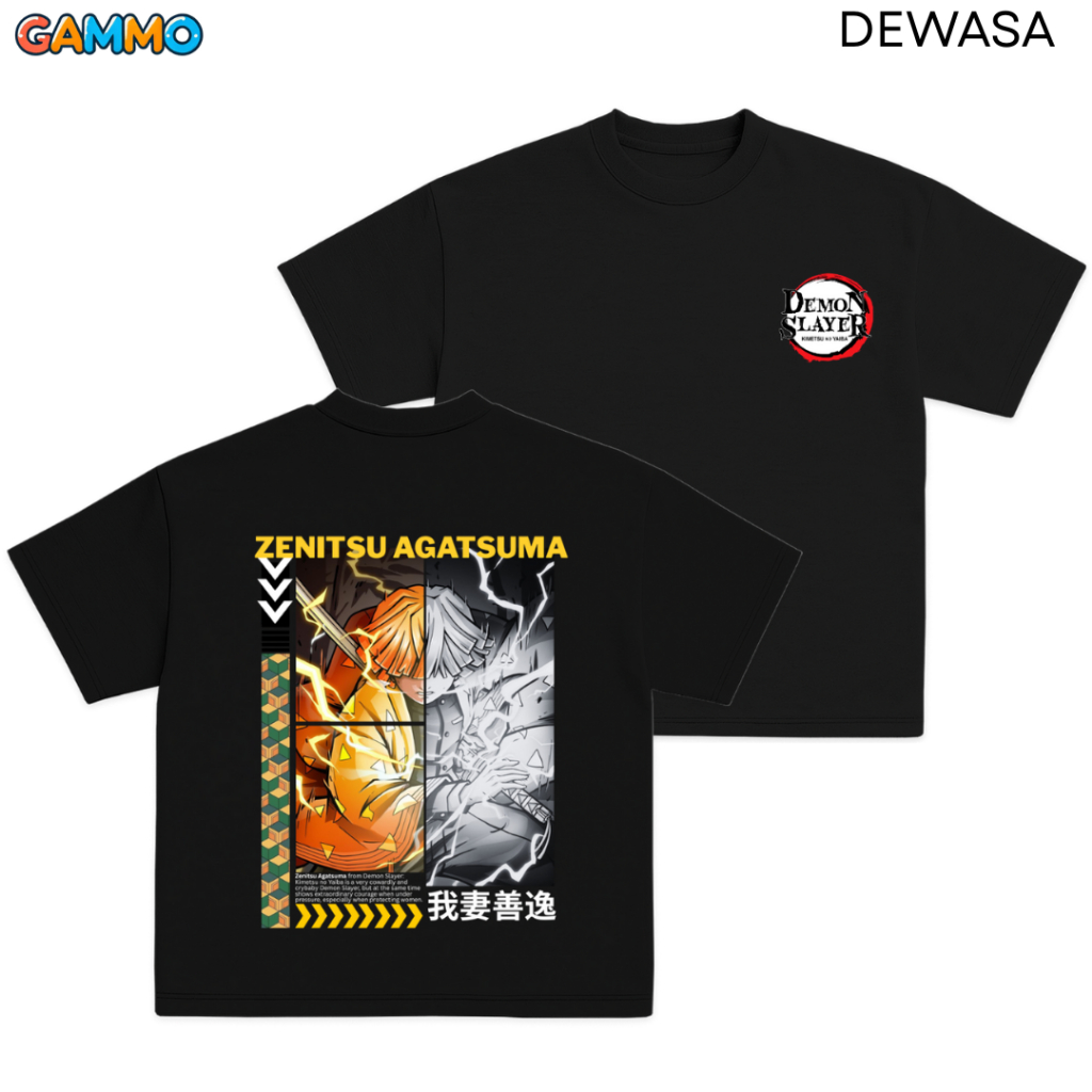 เสื้อยืดผู้ใหญ่ Demon Slayer Zenitsu เสื้อยืดสีดําสําหรับผู้ชายและผู้หญิง