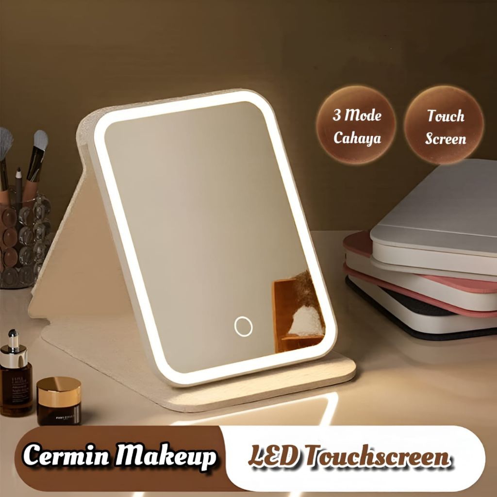 TOMBOL LED Mirror//LED Light Mirror//กระจกแต่งหน้าตั้งโต๊ะพร้อมปุ่มหน้าจอสัมผัสไฟ LED •Jshop•