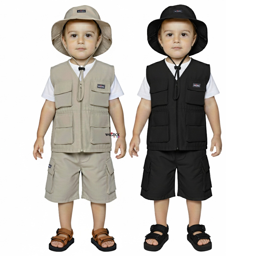 Welzick Kids - Safari Kids Set 1/9 Years / Outdoor Suit Vest Pants Hat 3in1