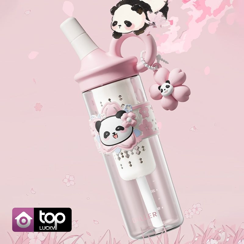 DILLER - TRITAN BPA FREE Straw Infused Water Bottle Sakura Panda Series 850ml