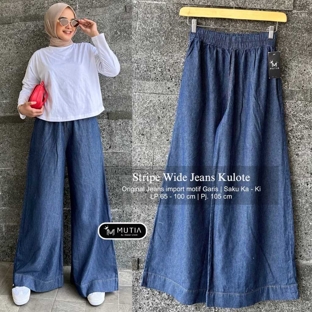 STRIPE WIDE JEANS CULOTE (STRIPE JEANS) MUTIA ดั้งเดิม