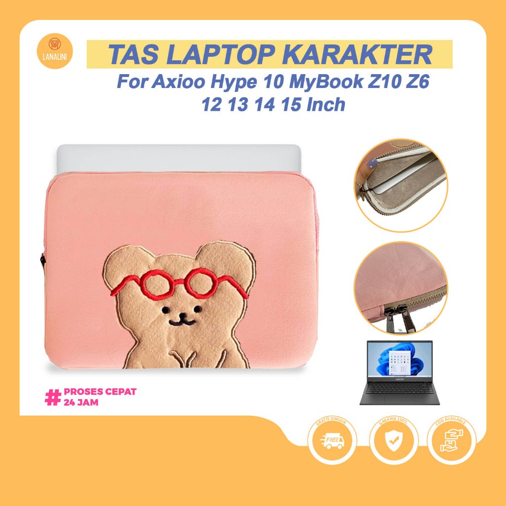 Axioo Hype 10 MyBook Z10 13 14 15 15.6 นิ้วแล็ปท็อปกระเป๋าน่ารักเย็บปักถักร้อยกระเป๋าสาวเกาหลีหมีสีส
