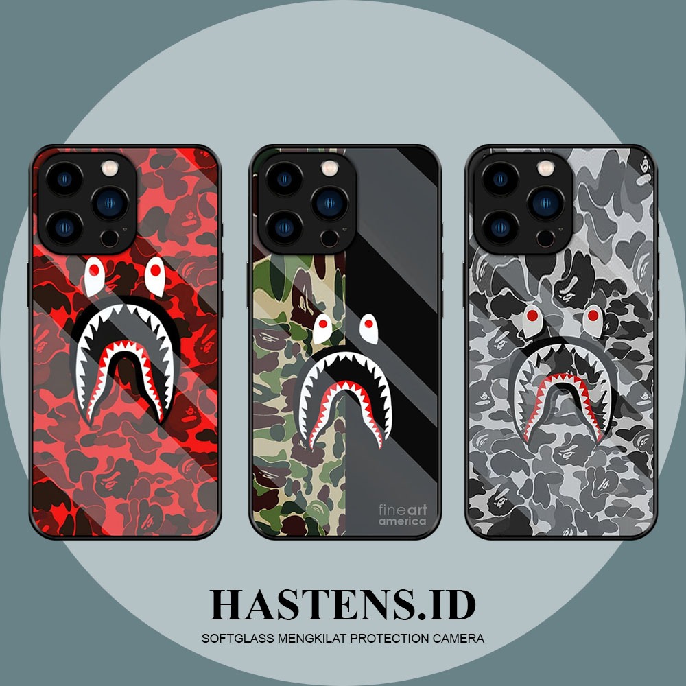 ALL TYPE CASE GLOSSY GLASS BAPE MOTIF GLASS สําหรับ SAMSUNG A05 A05s A06 A07 A10s A04s A04 A22/M22 4