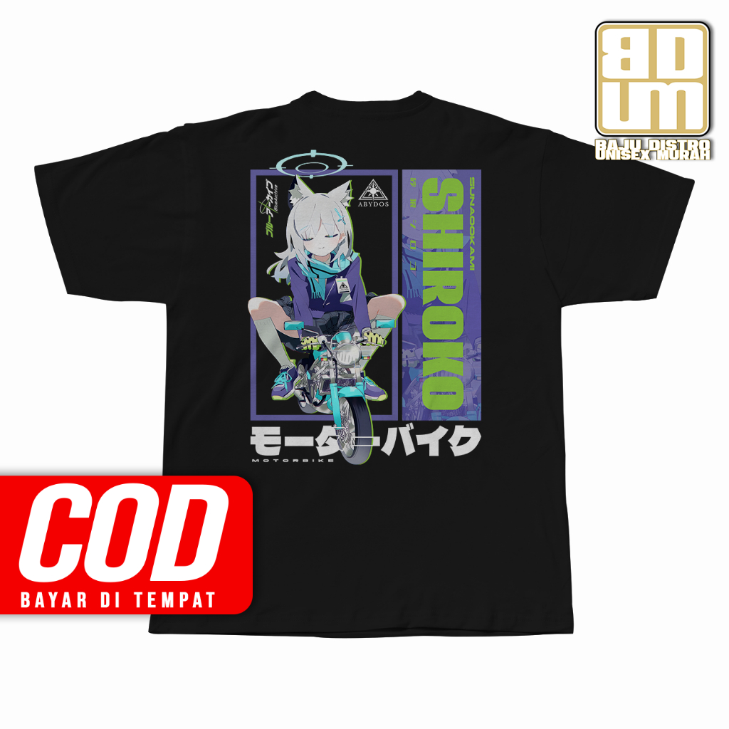 อะนิเมะเสื้อยืด SUNAOOKAMI SHIROKO MOTORBIKE BLUE ARCHIVE มังงะ Tshirt Unisex ญี่ปุ่น BRAIN CLOTHES