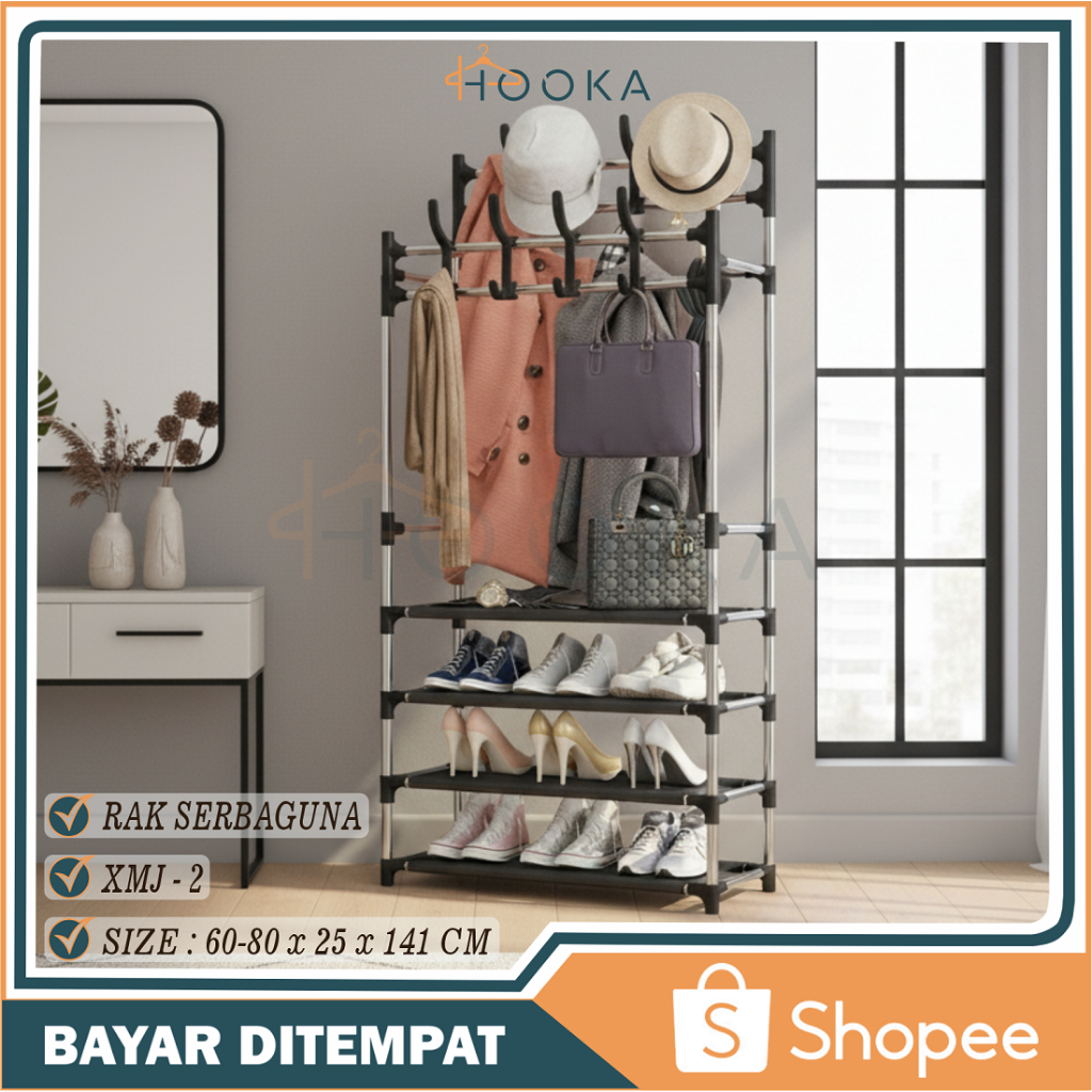 GANTUNGAN HOOKA Stand Hanger / ราวแขวนเสื้อผ้า / ที่เก็บหมวก / ชั้นวางรองเท้า / ราวตากผ้า