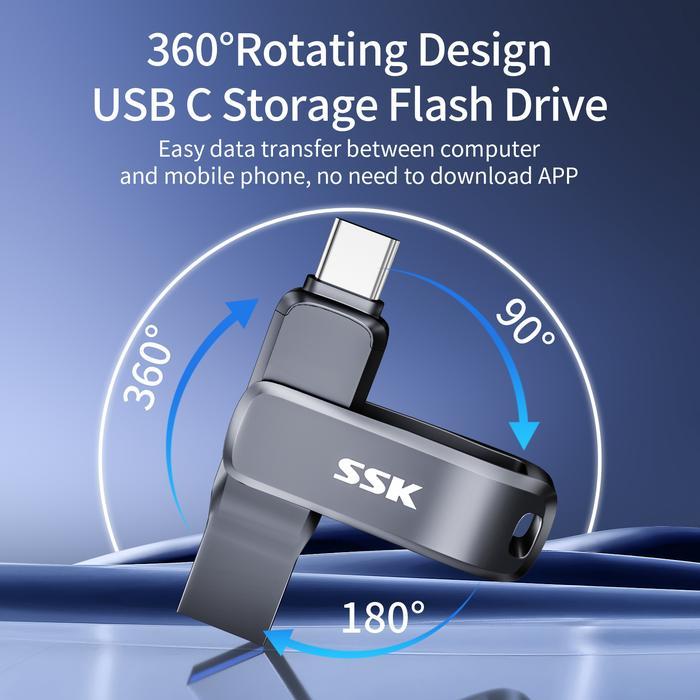 FD 002 SSK Flashdisk การเชื่อมต่อคู่ USB Type C 3.2 ความเร็วสูง 240MB/s FD002 แฟลชไดรฟ์จัดเก็บข้อมูล