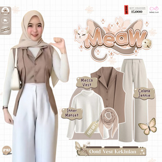 Miwa Ootd Wanita Kekinian Remaja (Hijab + Inner + Vest + Celana )  One Set 4in1 - LP 167