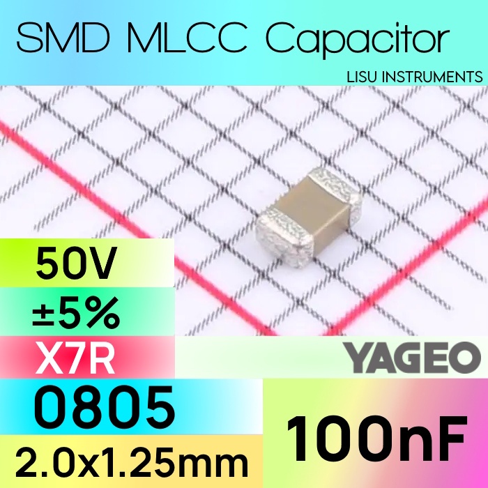100nF 0805 50V X7R ±5% SMD MLCC ตัวเก็บประจุเซรามิก YAGEO CC0805JRX7R9BB104