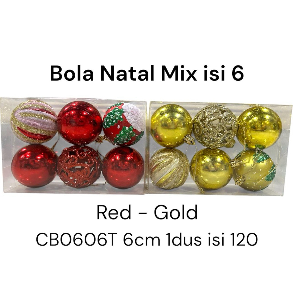 MERAH รหัส CB0606T ลูกบอล 6 ซม. มี 6 ผสมโมติฟกล่องสีแดงทอง