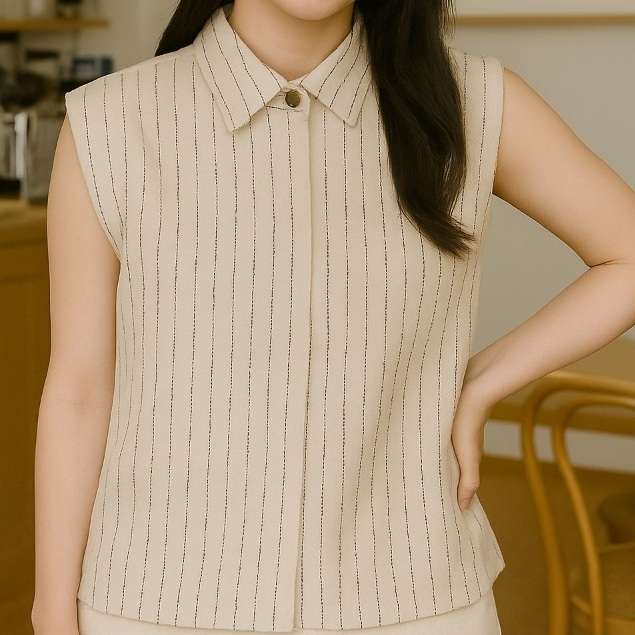 KEMEJA BERTA VEST - เสื้อกล้ามผู้หญิงพร้อมคอปกเสื้อเชิ้ตกระดุมแอคทีฟลายทางหรูหรามีสไตล์ GHS