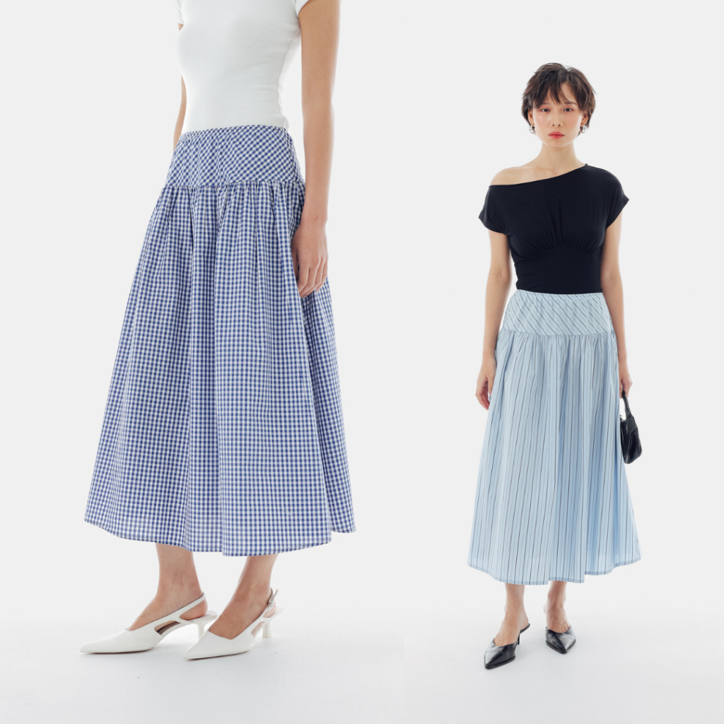 SAMARA SKIRT - OUDRE | กระโปรงแม็กซี่ | ลายตารางหมากรุก | ลายทาง | ชุดโมเด็ม