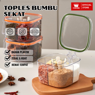 YAWANG Indonesia Wadah Bumbu Dapur 4in1 Aesthetic Serbaguna Tempat Bumbu Dapur Kedap Udara Sekat Kotak Penyimpanan Bumbu Dapur Akriik Bening Multifungsional Free Sendok