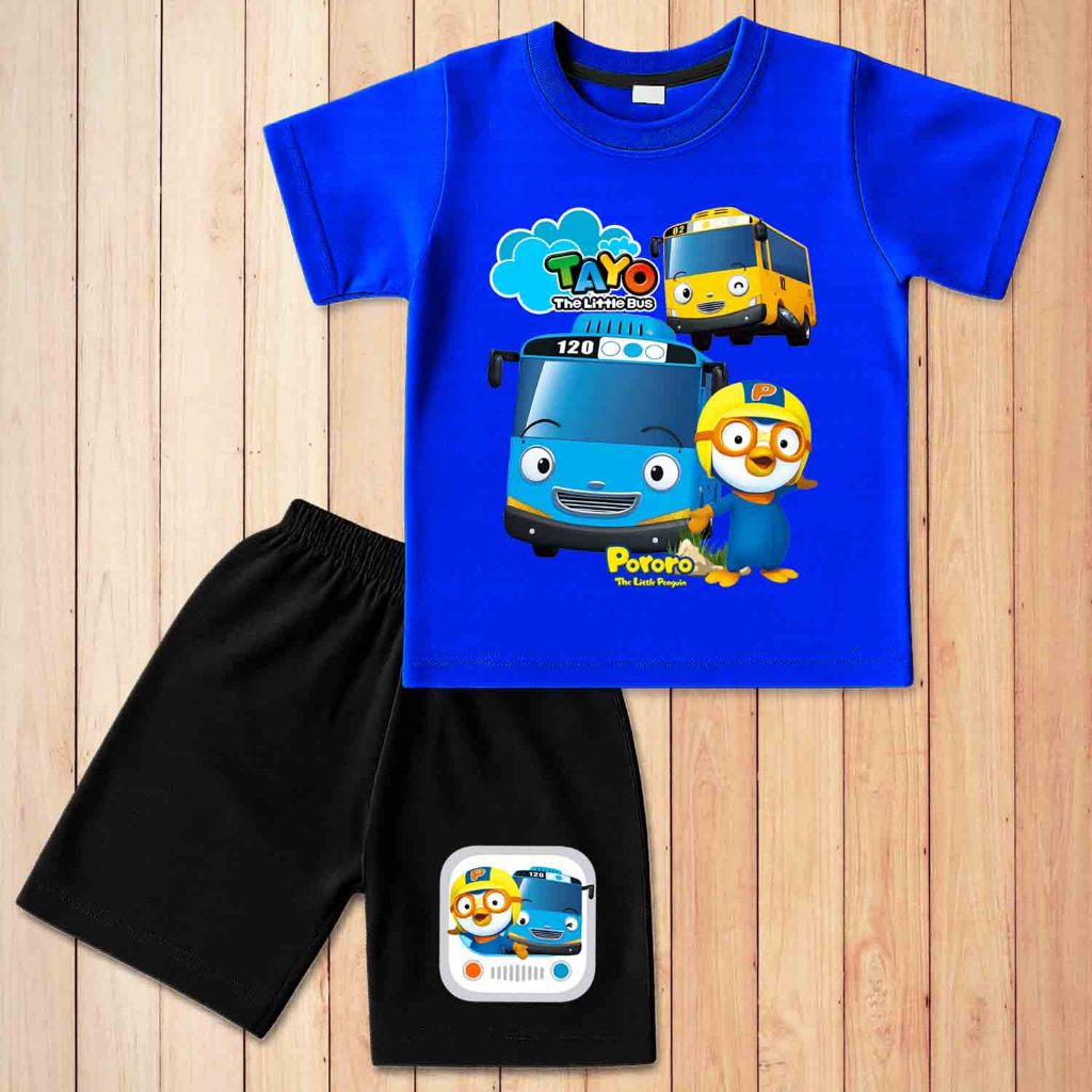 Distro T-shirt Suit for Boys and Girls Premium 1 - 10 years c black bus tayo pororo 2