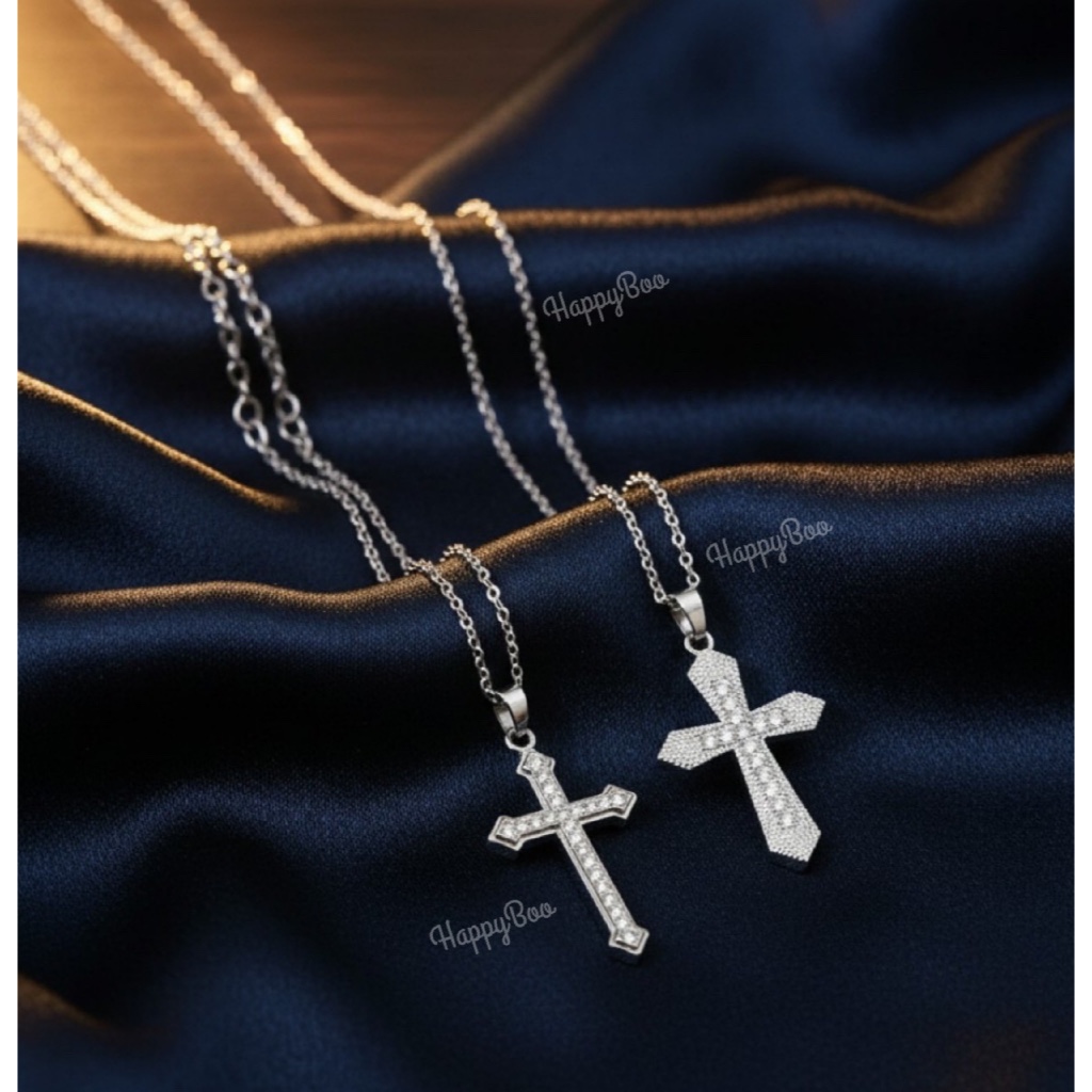 สร้อยคอไม้กางเขนสแตนเลสไททาเนียม SLB เงินสีขาวป้องกันสนิม / แก้คันพระเยซูสร้อยคอข้าม