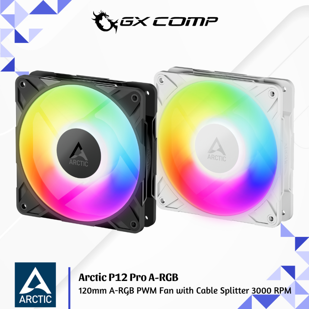 Arctic P12 Pro A-RGB Black & White 120mm ARGB PWM Fan พร้อมสาย Splitter 3000 RPM สีดํา/ขาว