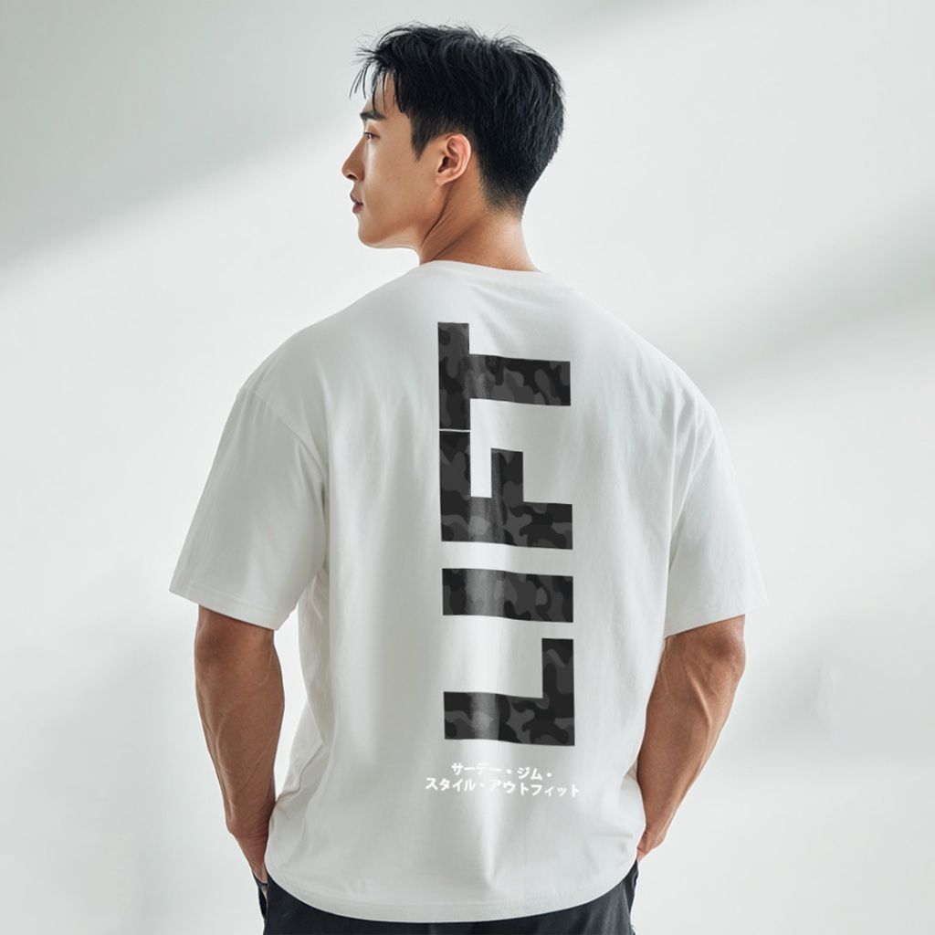 เสื้อยืดยิมขนาดใหญ่ผู้ชาย Scuba Lux หนา "LIFT" สีขาว MTV83 สีดํา MTV84 สีกากี MTV85 สีกรมท่า MTV86