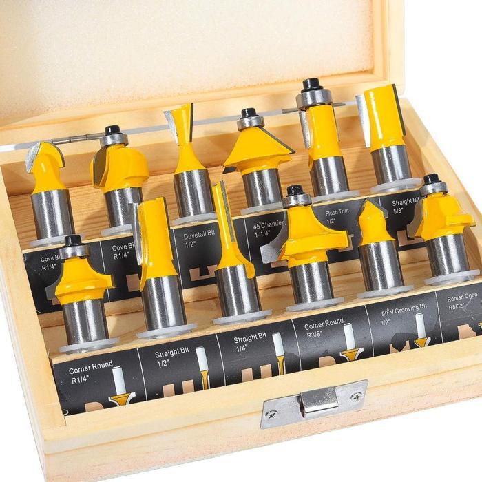 MATA MESIN Router Bit ชุดโปรไฟล์ Bit Trimmer เครื่องชุด Bit Router Bit ชุด 12 PC SUNC เครื่องมือ - R